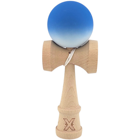 Kendama X Originala, Profesionala, Cyrax, din Lemn, Rubber Grip, 18 cm, Albastru/Alb