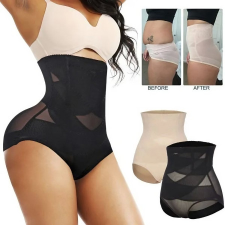 Lenjerie Modelatoare pentru Abdomen, Cyrax, cu Talie Inalta si Corset, Negru, Push-Up, Marimea M