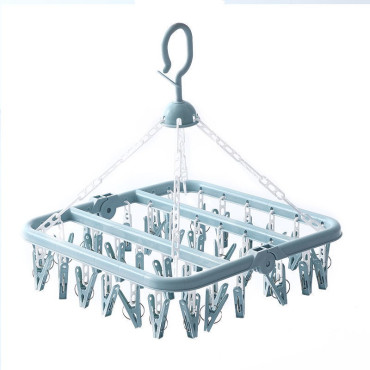 Uscator de rufe  32 de cleme, Plastic, Pliabil, rotire 360 grade, 32x32 cm, Albastru