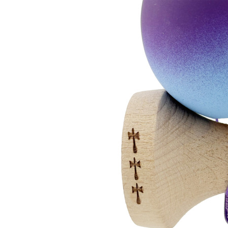Kendama X Originala, Profesionala, Cyrax, Big Cups V2, Rubber Grip cu Cupe Mari, Rulment Metalic cu Ata 55 cm, Violet/Albastru