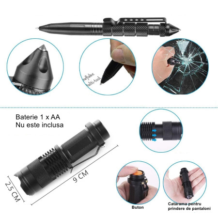 Kit supravietuire multifunctional  Instrumente profesionale, Trusa de Prim-Ajutor, pentru Camping, Drumetii, Aventuri in aer liber, borseta inclusa, model army