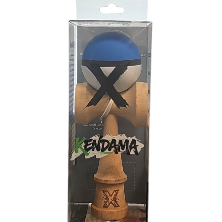 Kendama X Originala, Profesionala, Cyrax, din Lemn, 18 cm, Rubber Grip, Albastru/Negru/Alb