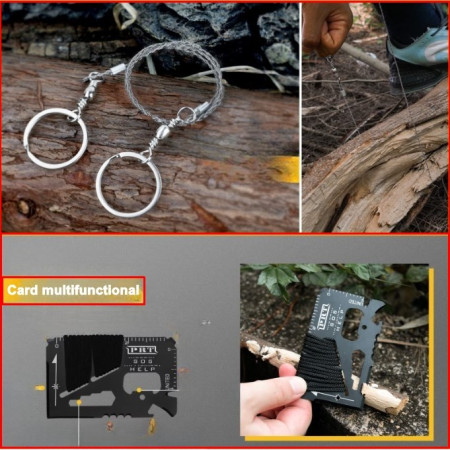 Kit supravietuire multifunctional  Instrumente profesionale, Agatatoare ghiozdan, pentru Camping, Drumetii, Aventuri in aer liber, borseta inclusa, gri