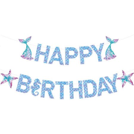 Banner Happy Birthday Sirena, Cyrax, Colectia Mermaid, 17 Piese, Multicolor