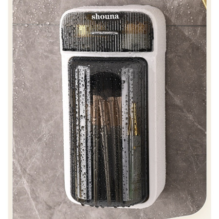 Organizator Baie, Cyrax, 4 Compartimente si 1 Sertar, Rotire 360 Grade, din PP+PET, 27.5 x 16 x 11 cm, Alb/Negru