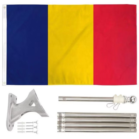 Steag Tricolor Romania,  Cu bat pentru fixare pe perete, 90 x 150 cm
