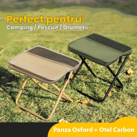 Scaun Taburet Pliabil pentru Camping,  pentru Adulti, Scaun Portabil, Pescuit, din Panza Oxford si Cadru Metalic, Mic 26 x 24 x 24 cm, Verde