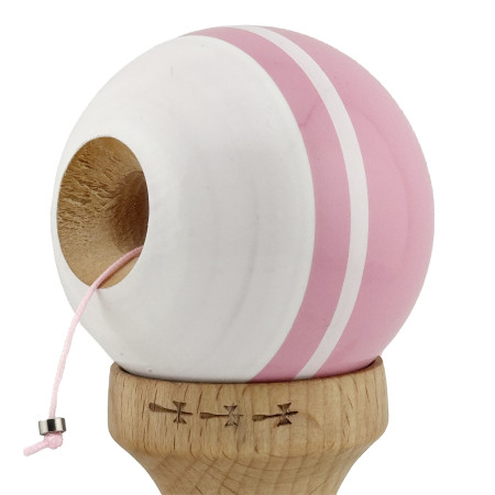 Kendama X Originala, Profesionala, Cyrax, Big Cups V2, Super Sticky cu Cupe Mari, din lemn 18 cm, Rulment Metalic cu Ata 55 cm, Roz/Alb