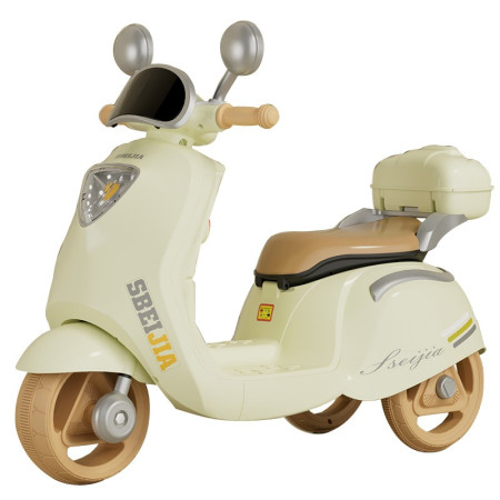 Motocicleta Electrica Cyrax, cu Acumulator, Telecomanda, Bluetooth, cu Sistem Anti-Rasturnare, Sistem de Lumini si Sunet, 3-10 Ani, Bej