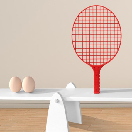 Set Badminton pentru Copii, Cyrax, Doua Palete, Fluturas, 2 Mingi, Minge cu Elastic pentru Antrenament, Suport de Prindere Stabil, 40.5x23 cm, Rosu Galben