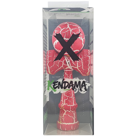 Kendama X Originala, Profesionala, Cyrax, Cracked, din Lemn, 18 cm, Roz Aprins/Alb