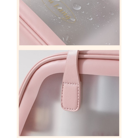 Geanta Cosmetice de Voiaj, Cyrax, Dubla Compartimentare, Impermeabila, Translucida Mata, 35 x 22 x 15 cm, Roz