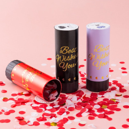 Tun de Confetti, Cyrax, Best Wishes 11 x 4 cm, Model Buline din Hartie si Folie, Rosu