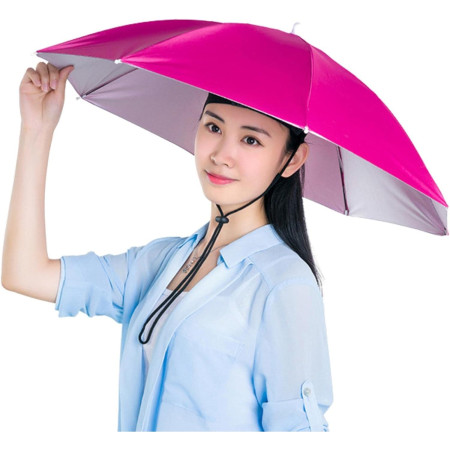 Umbrela de Cap,  Diametru 69 cm, Snur Reglabil de Cap, Protectie UV/Ploaie, Roz
