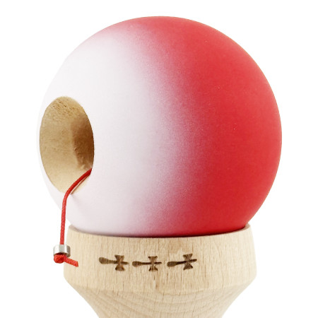 Kendama X Originala, Profesionala, Cyrax, Cupe Mari KING SIZE V3, Rubber Grip, Gaura in Baza, Rulment Metalic, din lemn 18 cm, Ata 62/65 cm, Gradient Rosu/Alb