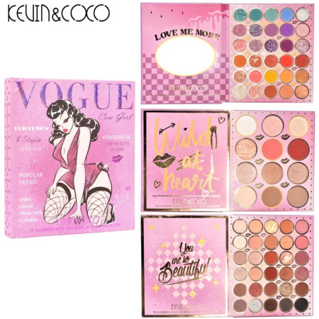 Paleta de Farduri Kevin&Coco, 72 culori, Stil Carte, 3 Straturi, Pudra Compacta, Clasic, Fara Sulfati, 14 x 14 cm, 80 g, multicolor