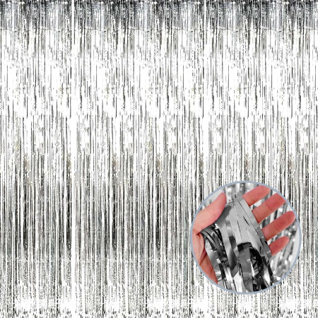Perdea Franjurata, Cyrax, Model Decor Petrecere, pentru Fundal de Poze, Amenajare Colorata a Petrecerii, Dimensiune 100x200 cm, Argintiu