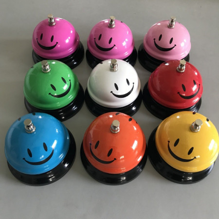 Clopotel Metalic Multifunctional, Cyrax, Roz cu Imprimeu SMILEY FACE, 7.5 x 7.5 x 6.5 cm, Dresaj, Receptie, Restaurante,