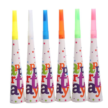 Set 6 Suflatori, Cyrax, Colectia Happy Birthday, 20 cm, din Carton, Multicolor