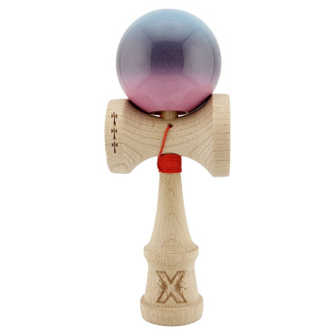 Kendama X Originala, Profesionala, Cyrax, Big Cups V2, Super Sticky Cupe Mari, Rulment Metalic cu Ata 55 cm, Albastru Deschis/Mov/Roz