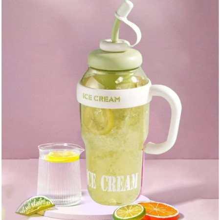 Sticla de Apa, Cyrax, Termica, Mentinere 6 Ore, 1400 mL, cu Pai si Capac, PP si Silicon, cu Maner Alb, 25.5x7.5 cm, Verde