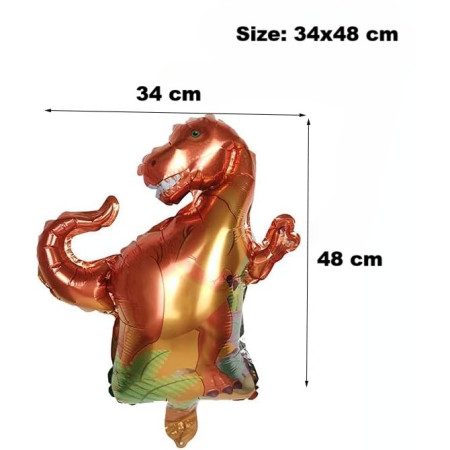 Balon din Folie Metalizata, Cyrax, Mini Figurine Dinozauri, Model T-Rex, Tematica Aniversare, 48x34 cm, Ambalaj Individual, Pai Inclus, Umflare cu Aer sau Heliu, Multicolor