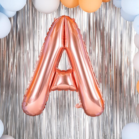 Balon Folie Metalizata Litera A, Cyrax, 80 cm, Umflati cu Heliu sau Aer, Ambalaj Individual, Pai inclus, Rose Gold