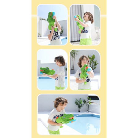Pistol cu Apa pentru Copii, Rezervor, Pentru Piscina/Plaja, Cyrax, 6ani+, Tiranozaur, 3 duze, Verde, 1440ML