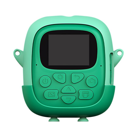 Set Camera Instantanee pentru Copii, Cyrax, Ecran HD 2.4'', 24MP, 720P Video, 1200 mAh, cu Functie de Printare Alb-Negru, cablu USB-C, Bluetooth, Compatibil iOS/Android, Imprimare APP, Model Dinozaur, Verde