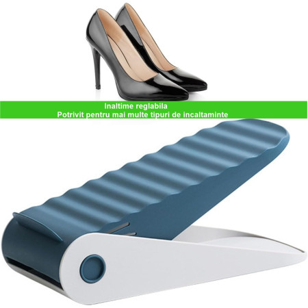 Suport pentru Pantofi,  cu Două Straturi, Organizator, Antiderapant și Durabil, Inălțime Reglabilă, 25.5x11x7.5 cm, Albastru, 150 g