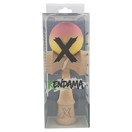 Kendama X Originala, Profesionala, Cyrax, din Lemn, Rubber Grip, 18 cm, Roz/Galben