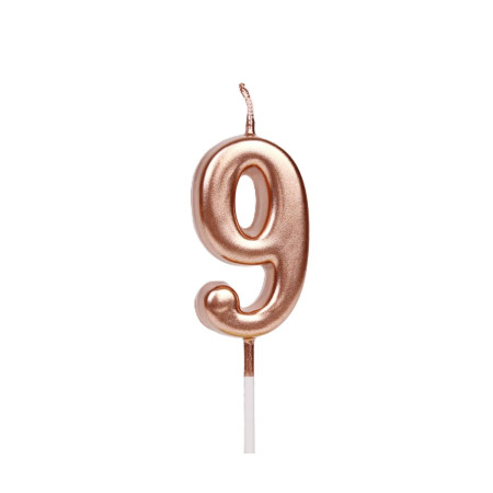 Lumanare de Tort, Cyrax, Model Cifra 9, Party, 4.5 x 2.5 cm, din Parafina, Rose Gold