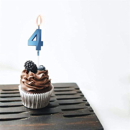 Lumanare Cifra 4, Cyrax, Model Diamond, 5 x 3.4 cm, Albastru