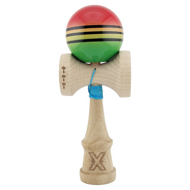 Kendama X Originala, Profesionala, Cyrax, Big Cups V2, Super Sticky Legendary Cupe Mari, Rulment Metalic cu Ata 55 cm, Rosu/Galben/Verde