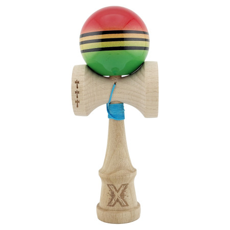 Kendama X Originala, Profesionala, Cyrax, Big Cups V2, Super Sticky Legendary Cupe Mari, Rulment Metalic cu Ata 55 cm, Rosu/Galben/Verde