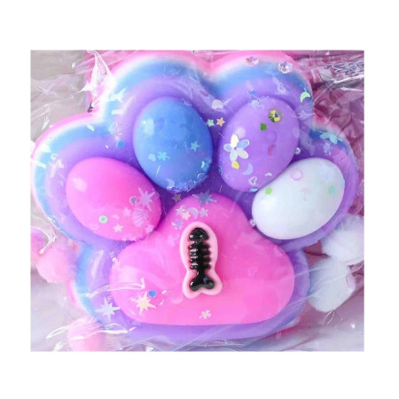 Jucarie Antistres Squishy, Cyrax, cu Revenire Lenta, Model Labuta de Pisica, cu Pestisor, 220g, 12.5 x 10.5 cm Squeeze Pinch Family, Ambalaj Transparent, Roz-Multicolor