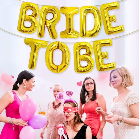 Set Baloane din Folie Metalizata, Cyrax, Model Bride to Be, Litere de 40 cm, Baloane Party, Ambalaj Individual, Pai Inclus, Umflare cu Aer sau Heliu, Auriu