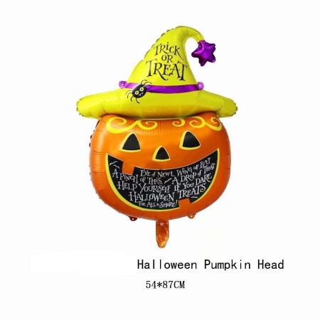 Set 5 Baloane din Folie Metalizata, Cyrax, Figurine, Tema Halloween, Pai Inclus, Ambalaj Individual, Umflare cu Aer sau Heliu, Figurina Dovleac 54x87 cm, Stelute si Cerculete 45 cm, Multicolor