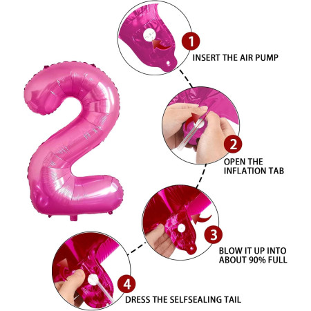 Balon din Folie Metalizata Cyrax, Figurina Cifra, Tema Aniversare 40 cm, Ambalaj Individual, Pai inclus, Umflare cu Aer sau Heliu, Roz, Cifra 2