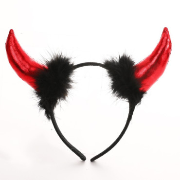 Coronita Deghizare, Cyrax, Model Cornite Devil, Rosu Satinat cu Puf Negru, Marime Universala