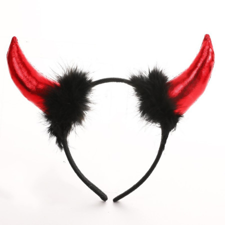Coronita Deghizare, Cyrax, Model Cornite Devil, Rosu Satinat cu Puf Negru, Marime Universala