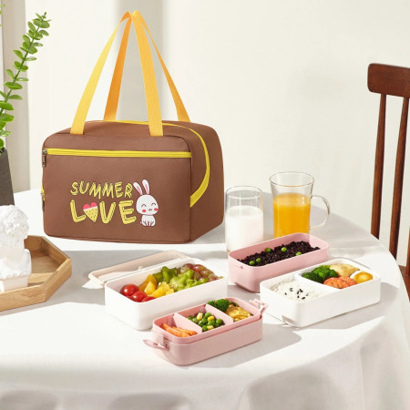 Geanta Termo-Izolanta, Cyrax, Compartimente Telefon si Tacamuri, Multifunctionala, Impermeabila, 30x21x20 cm, Design Iepuras, Maro