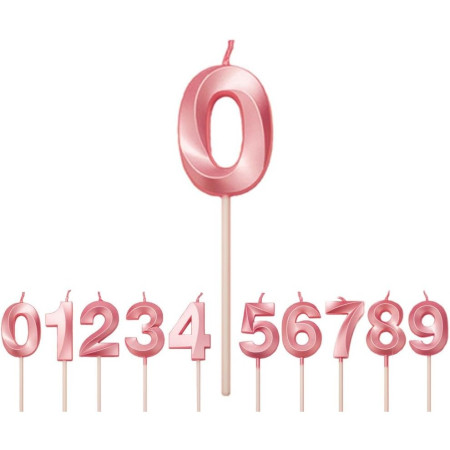 Lumanare Cifra 0, Cyrax, Model Diamond, 5 x 3.4 cm, Roz