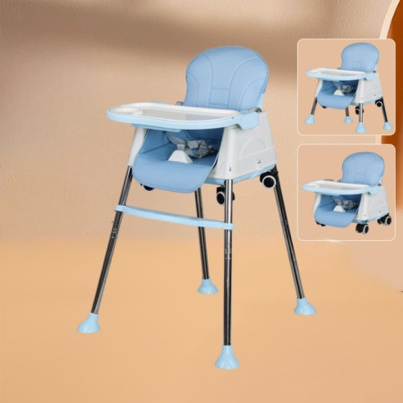 Scaun de Masa Pliabil 3in1, Cyrax, Reglabil, Multifunctional, 3 Pozitii, Masuta si Husa Detasabile, Roti, Centura de Siguranta, Ajustare Inaltime, Albastru