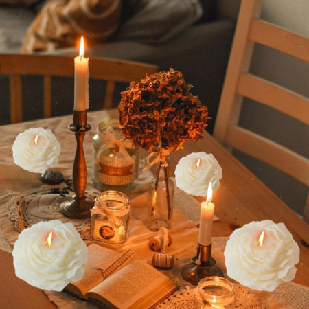 Lumanare Parfumata,  Model Trandafir, Ardere 10h, 70 g, 7.5 x 3.5 cm, Parfum de Tuberoza, Alb