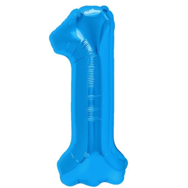 Balon din Folie Metalizata Cyrax, Figurina Cifra, Tema Aniversare 40 cm, Ambalaj Individual, Pai inclus, Umflare cu Aer sau Heliu, Albastru, Cifra 1