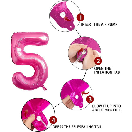 Balon din Folie Metalizata Cyrax, Figurina Cifra, Tema Aniversare 40 cm, Ambalaj Individual, Pai inclus, Umflare cu Aer sau Heliu, Roz, Cifra 5