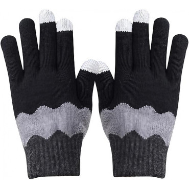 Manusi de Dama,  Model Ondulat, Functie Touchscreen (ecran tactil), Material Acril Tricotat, Manseta Elastica, Interior Catifelat, Marime Universala, Negru/Gri