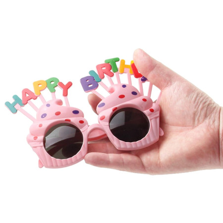 Ochelari Happy Birthday, Cyrax, Tematica Aniversare, Protectie Soare, din Plastic, Model Prajiturele, 18.5x11.5 cm, Roz