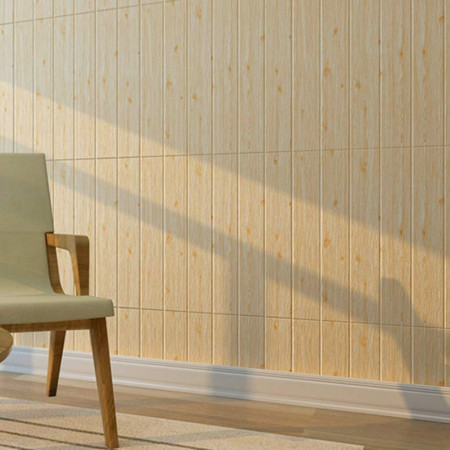 Set 10 Placi Tapet 3D,  70 x 70 cm, Grosime 3 mm, din Rasina, Tip Placi de Lemn, Suprafata Acoperita 4.9 mp, Crem